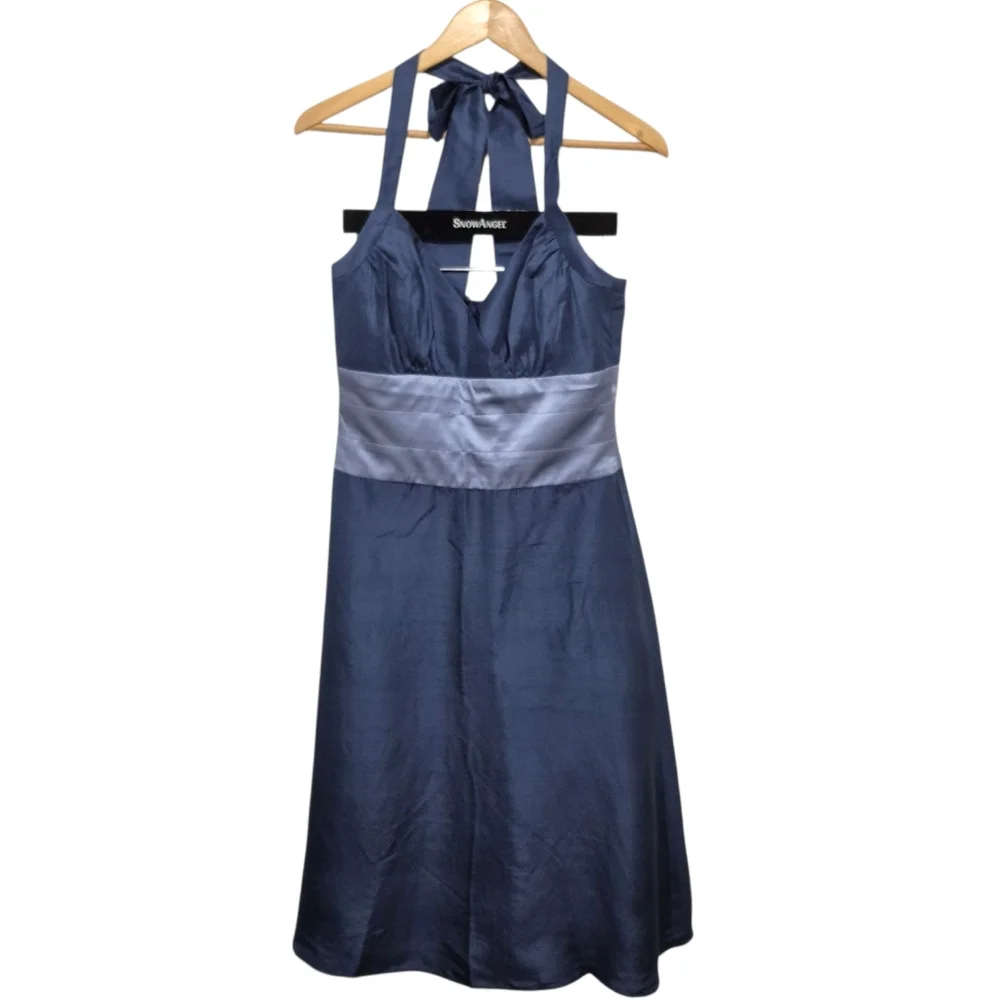 Jenny Yoo Silk Halter Slate Blue Dress SIZE 6 - Picture 8 of 8